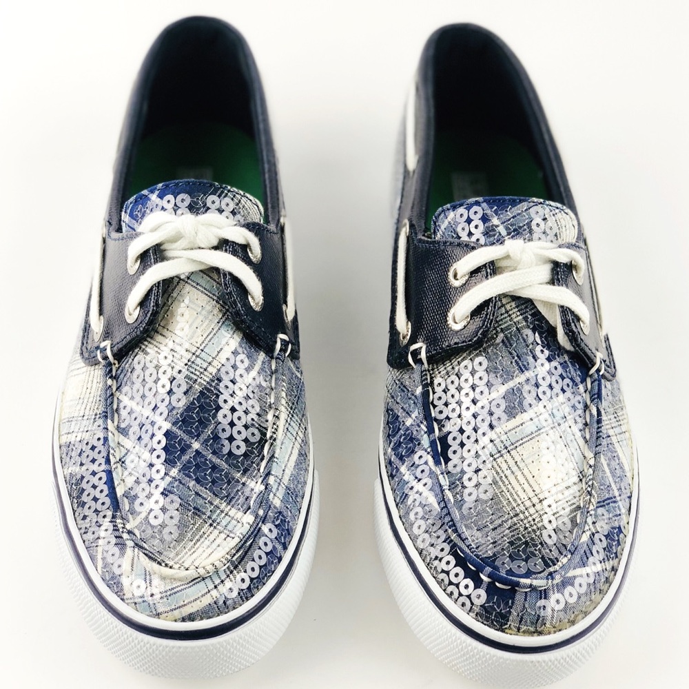 WOMEN’S SPERRY BLUE PLAID SEQUENED TOP-SIDER SIZE7
